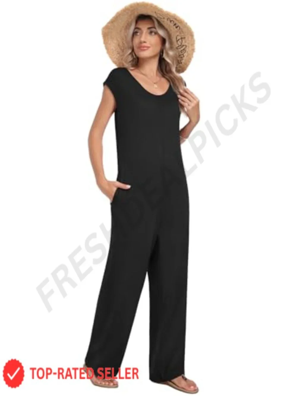 LILBETTER Women's Jumpsuit Casual Summer Cap Sleeve Overalls with Pockets Wide